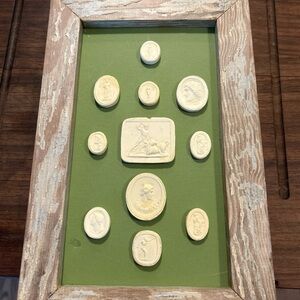 SOLD!! Rustic Framed Stone Plaques on Green Background